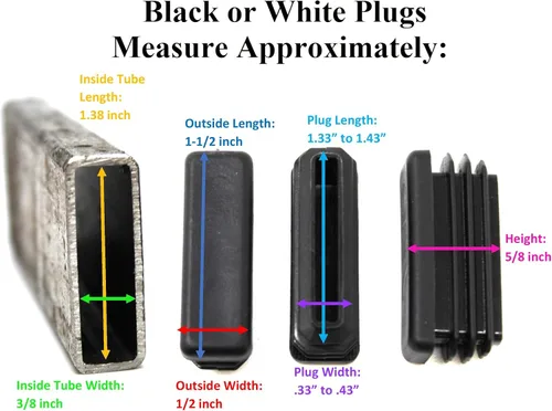 Vista 6 de Tapa rectangular blanca de plástico de 1/2 x 1-1/2 pulgadas, tapón de acabado, tapa de extremo de tubo de tubo, universal para silla duradera (2)