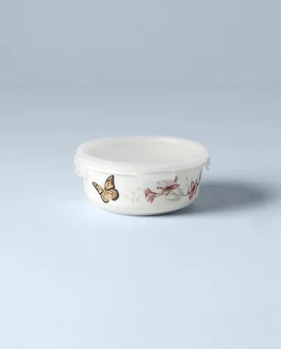 Vista 2 de Plato con divisiones Lenox, con dibujo de mariposas en la pradera, 9 pulgadas, Recipiente para servir y guardar, redondo, Blanco