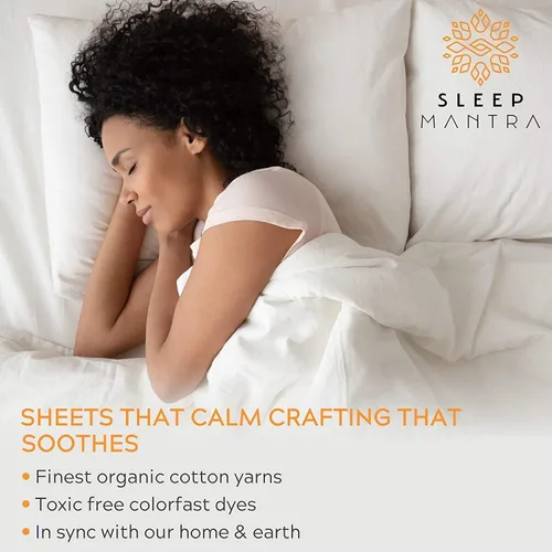 Vista 7 de Sleep Mantra Juego de sábanas de 4 piezas de 4 piezas de tamaño individual de 100 % algodón orgánico, tejido de percal suave y refrescante