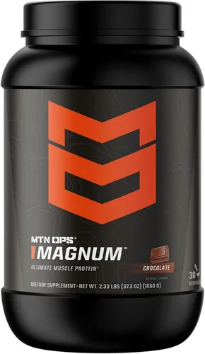 MTN OPS Magnum - Proteína de chocolate en polvo, 0.81 oz de proteína aislada de suero y proteína de leche con BCAA, cero azúcar y sin gluten, 30