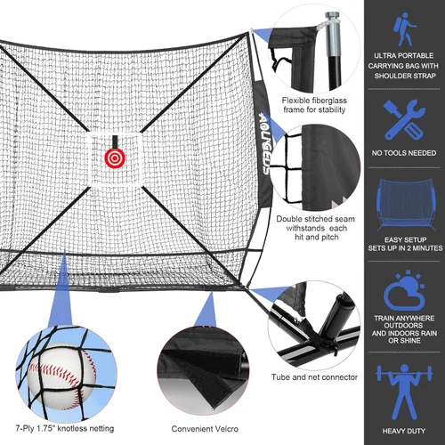 Vista 2 de 6'X6' Baseball Softball Practice Net,Pitching Net,Batting Net,with Bonus Strike Zone,Target and Bow Frame,for Hitting,Pitching,Catching