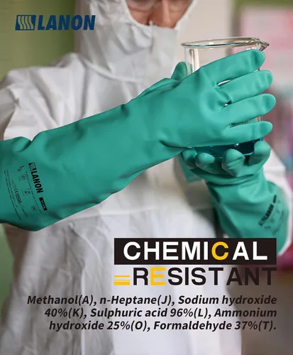Vista 2 de LANON Guantes de Nitrilo Resistentes a Productos Químicos, Guantes de Trabajo de Seguridad Reutilizables de Servicio Pesado, Protección contra
