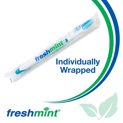 Vista 5 de FRESHMINT Cepillos de dientes de alta calidad envueltos individualmente (paquete de 100), mango de fácil agarre de gran tamaño, cerdas de nailon
