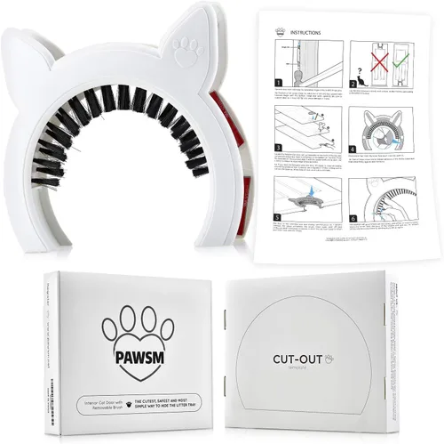 Vista 2 de Puerta de gato para puerta interior, puertas de mascotas para gatos, puerta de gato oculta bandeja de arena, puerta para gatos con cepillo, se