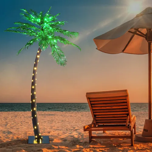 Vista 8 de Palmera iluminada de 5 pies con 96 LED, Árbol de palma artificial para decoración de luz exterior, Árbol falso iluminado para interior y exterior