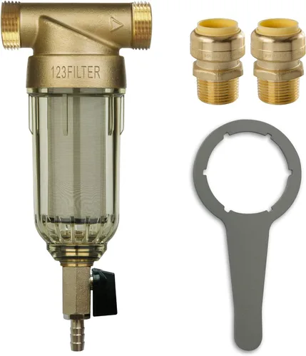 Vista 14 de iSpring WSP50GR+ACPF12MPT12x2 Reusable Spin Down Sediment Water Filter, 50 Micron, White