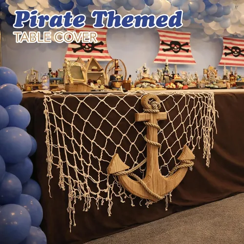 Vista 8 de 4E's Novelty Fish Net Decorative - Pack of 3 - Natural Cotton Fishnet Decor - Each 14 x 4 feet - for Mermaid Party Decorations, Luau Tropical