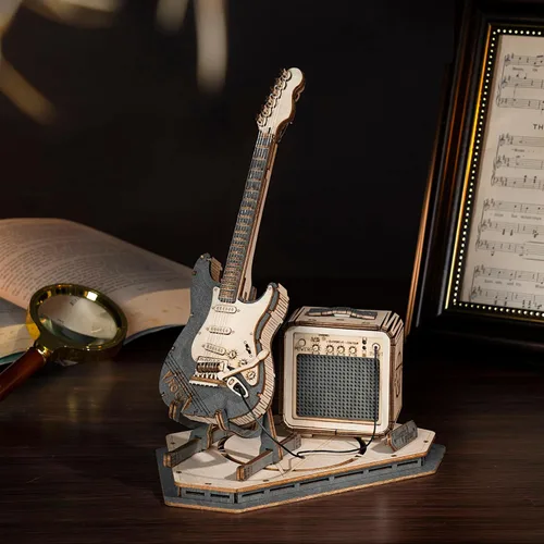 Vista 2 de ROBOTIME Rompecabezas 3D para Niños Kits de Manualidades de Madera Kit de Guitarra Modelo DIY para Construir Rompecabezas Mental Juguete de Puzzle