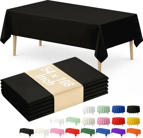 Fixwal Mantel de plástico negro desechable de 54 x 108 pulgadas, mantel rectangular impermeable, paquete de 5 para graduación, decoración de fiesta