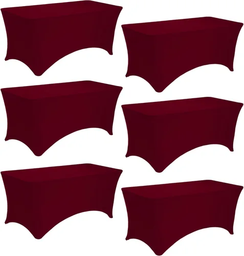 Vista 18 de 2 Pack 6FT Spandex Table Covers Washable Wrinkle Resistant Fitted Rectangle Tablecloth for Folding Table Wedding Party Birthday Banquet Bar Beige