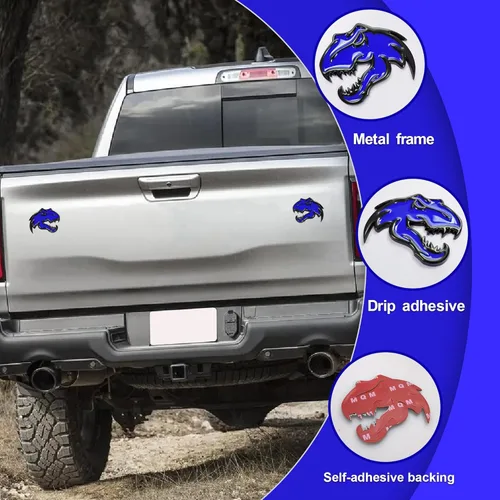 Vista 6 de Un par de pegatinas de metal de dinosaurio para Dodge RAM TRX 1500 2500 3500 Charger Challenger (azul)