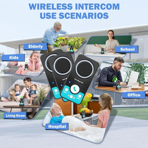 Vista 7 de Intercomunicadores inalámbricos para el hogar, intercomunicador inalámbrico manos libres, largo alcance, 8 niveles de volumen, 4 timbres dúplex