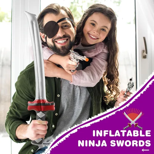 Vista 4 de Paquete de 16 espada ninja inflable, espada samurái, Katana inflable, disfraz de espada para niños, playa, piscina, ninja cosplay, recuerdos
