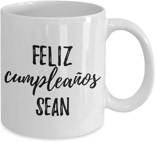 Vista 2 de Feliz Cumpleanos Sean Mug Spanish Happy Birthday Personalized Name Gift Coffee Tea Cup 11 oz