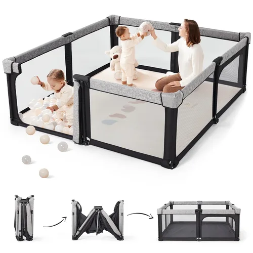 Vista 12 de Sweeby - Corralito para bebés, corralito plegable de 59x59 pulgadas para bebés y niños pequeños, corralito extra grande con puerta para patio
