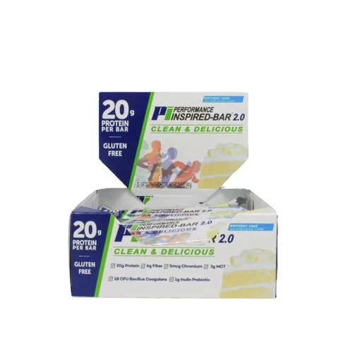 Performance Inspired Nutrición - Barra de proteína 2.0 - Contiene - 20G de proteína - Fibra 6G - 0.11 oz MCT - 1 mil millones de probióticos CFU -