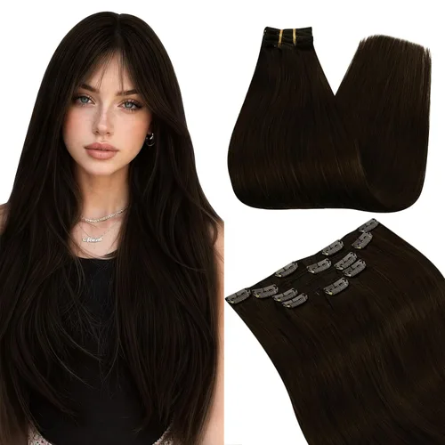 Vista 32 de Ugeat Human Hair Clip in Extensions Balayage 12 Inch 5pcs 85g Softness Clip-A-#4/18/4