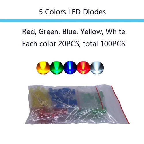 Vista 2 de Kit de componentes electrónicos Total 1390 piezas, Diodos LED, Resistencias de película metálica, Paquete de condensadores electrolíticos, Diodos