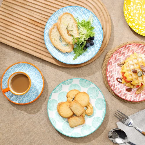 Vista 7 de Selamica Juego de Platos de Postre de Cerámica de 6, Platos Mini de 6 Pulgadas para Pastel, Snacks y Guarnición, Apto para Microondas y Lavavajillas