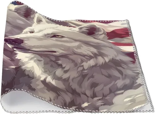 Vista 3 de White Wolf American Flag Placemats Set of 6 Resistant Table Mats Washable Place Mats for Dinner Party Table Decoration