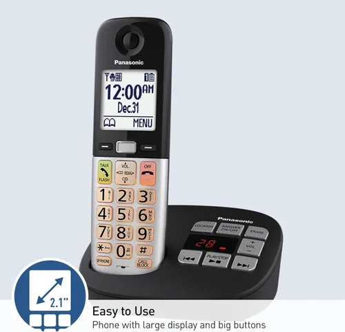 Vista 3 de Panasonic KX-TGU430B - Teléfono inalámbrico, fácil de usar con pantalla grande y botones grandes, tecla de favoritos intermitente, linterna