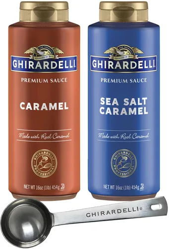 Vista 10 de Ghirardelli Salsa de caramelo, botella exprimible de 16 onzas (paquete de 2) con cuchara de barista estampada Ghirardelli