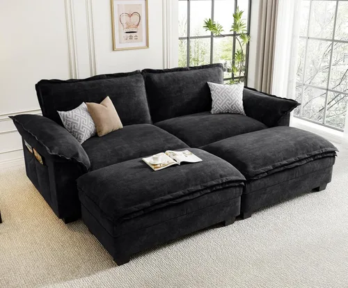 Vista 40 de KKL Sofá cama modular seccional, sofá de nube de 4 plazas con otomana, sofás seccionales de felpilla para sala de estar, apartamento, beige