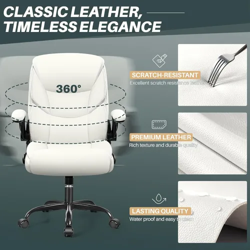 Vista 8 de FelixKing Silla de oficina de cuero, pequeña silla de escritorio ergonómica de poliuretano, cómoda silla de computadora con ruedas y reposabrazos