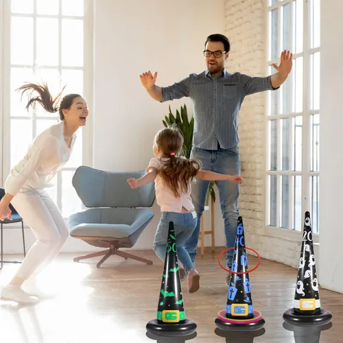 Vista 3 de Halloween Ring Toss Game Set, Inflatable Witch Hat Ring Toss Game with 10 Plastic Rings and Air Pump, Super Fun Halloween Games for Family Party