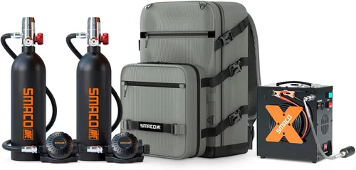 Vista 16 de SMACO Mini tanque de buceo portátil de 1 litro (2 piezas) reutilizable, botella de poni, cilindro de aire de buceo de reserva de hasta 20 minutos
