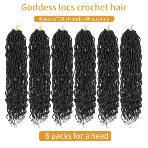 Vista 4 de Rastas de diosa de pelo de ganchillo de 18 pulgadas, 6 paquetes, pelo de ganchillo postizo previamente enrollado, pelo de ganchillo suave