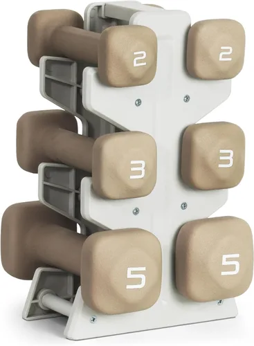 Tone Fitness Juego de mancuernas de neopreno con estante de almacenamiento, pesas de mano antideslizantes y antideslizantes para entrenamientos de