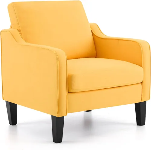 Vista 28 de VINGLI Silla decorativa moderna de mediados de siglo, sillas decorativas de tela beige para sala de estar, sillón tapizado, sofá con brazos