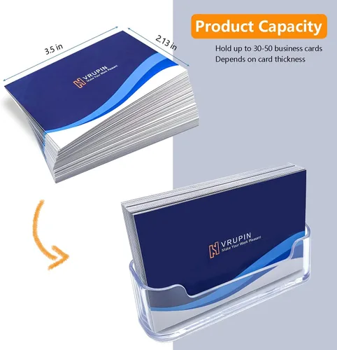 Vista 3 de Vrupin Tarjetero para escritorio – Paquete de 4 tarjeteros acrílicos, se adapta a 30 – 50 tarjetas de visita, soporte para tarjetas de visita