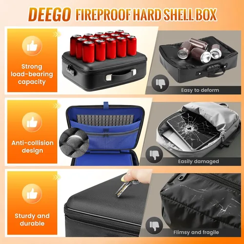 Vista 4 de DEEGO Caja de documentos ignífuga, resistente al fuego, caja fuerte para documentos del hogar con carpeta de archivo de acordeón extraíble, caja