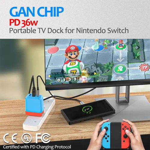Vista 4 de Cargador de muelle para Nintendo SwitchOLED, estación de acoplamiento de TV portátil ShuOne con 4K 60Hz HDMIUSB2.0PD puertos de carga rápida