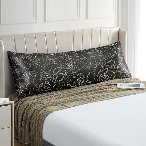 Vista 39 de EXQ Home - Funda de almohada de satén para cuidar el cabello y la piel, tamaño estándar, de seda con estampado negro, juego de 2 fundas con cierre