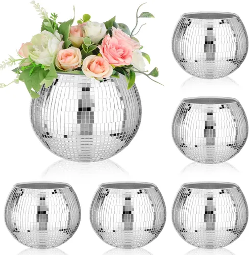 Vista 9 de 6 Piezas Jarrón de Flores Bola de Discoteca Espejo Bola de Discoteca Jarrón de Vidrio Macetero Portavelas Jarrón de Vidrio a Granel para Centros