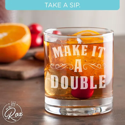 Vista 5 de Regalos de whisky para papá, vaso de whisky grabado "Make it a Double" de 11 onzas, regalo del día del padre, regalos de cumpleaños para papá