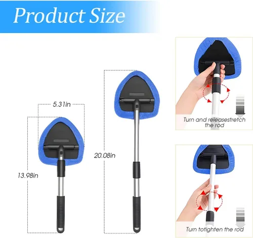 Vista 2 de Herramienta de limpieza de parabrisas, limpiador de ventanas de automóvil con mango largo extensible y 4 almohadillas de microfibra lavables