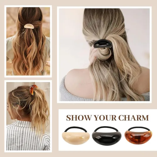 Vista 4 de 3 ligas para el cabello, ligas acrílicas para cabello grueso, elegantes y duraderas con diseño geométrico, accesorios para el cabello, elásticos