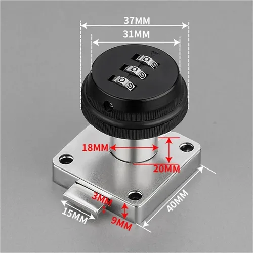 Vista 6 de Keyless Zinc Alloy Thickened Lock Tongue 3 Digital Combination Cam Square Base 1Pcs(7)