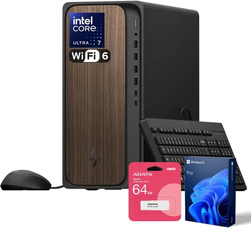 Vista 9 de HP OmniDesk M03 Business Desktop PC, Intel Core Ultra 7 265, RTX 5060, 16GB DDR5 RAM, 1TB SSD, 4 monitores 4K, KB y mouse con cable, Wi-Fi 6, Win11