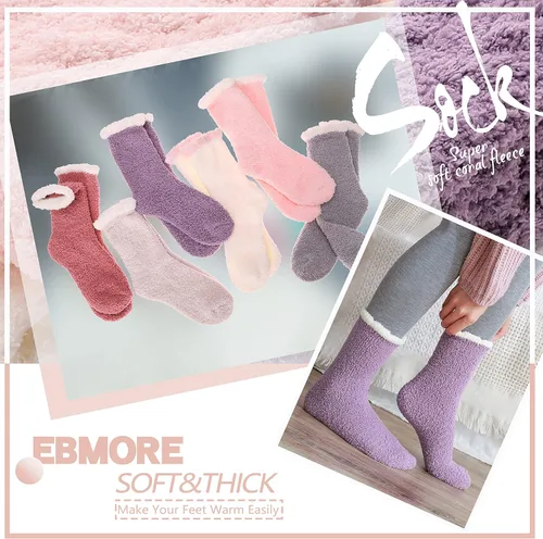 Vista 6 de EBMORE Womens Fuzzy Socks Slipper Fluffy Cozy Comfy Cabin Plush Warm Winter Sleep Home Soft Socks