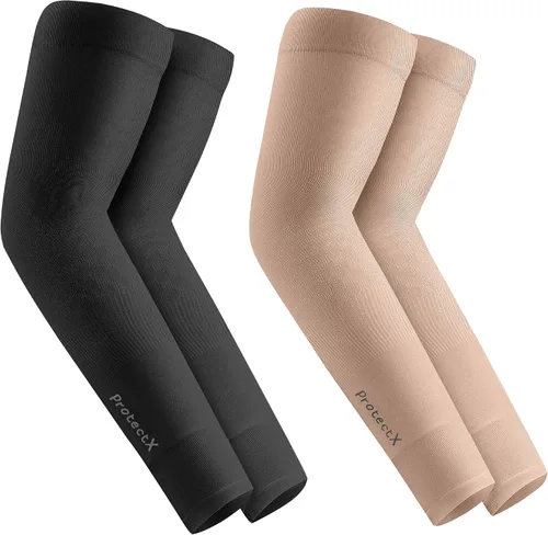 ProtectX Mangas de brazo de protección UV refrescante para hombres y mujeres, transpirables, absorben la humedad, compresión