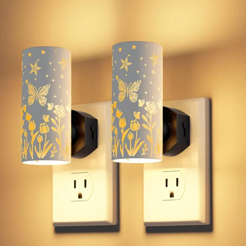 Vista 10 de Luces nocturnas LED enchufables a la pared, paquete de 2 luces nocturnas brillantes de 3000 K, sensor de atardecer a amanecer, regulable de 0 a 100