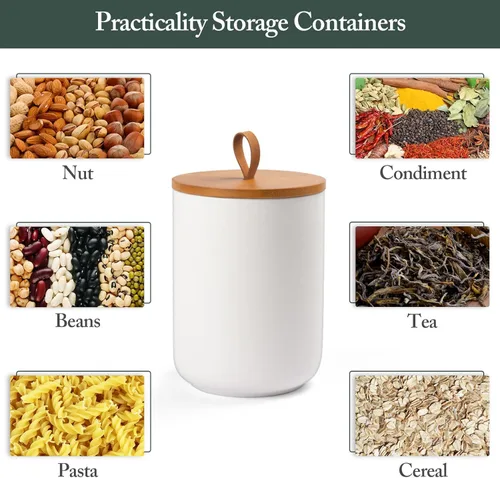 Vista 6 de Juego de 3 recipientes de cerámica para cocina, recipiente hermético con tapa de bambú, recipientes de café de cerámica para encimera, recipientes