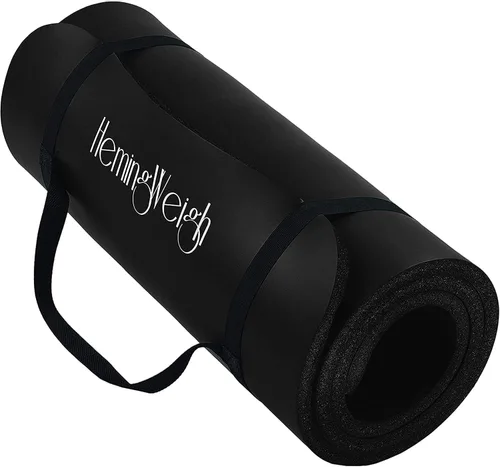 HemingWeigh Tapete de yoga antideslizante extra grueso de 1 pulgada – Tapetes de ejercicio para entrenamientos en casa, color negro (70 pulgadas de