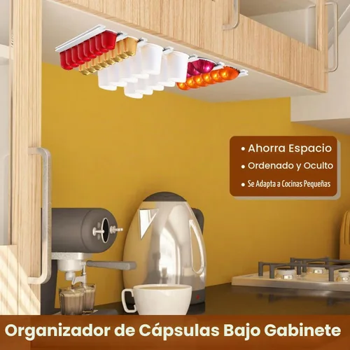Vista 6 de Soporte para tazas K, soporte de madera para cápsulas de café, 10 piezas debajo de los gabinetes de montaje en pared vertical/horizontalmente Café