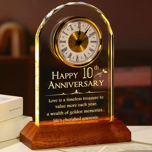 YWHL Regalos de Reloj del 10º Aniversario de Boda para Parejas, Regalo de Cristal de Feliz 10 Años de Aniversario para Ella y Él, Regalos de Reloj